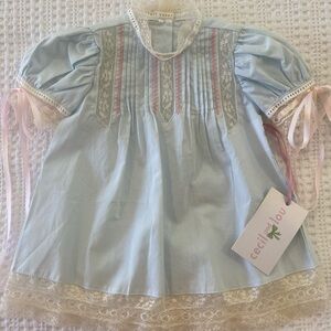 Cecil and Lou Beautiful Blue and Pink Baby Girl Dress with Lace accents